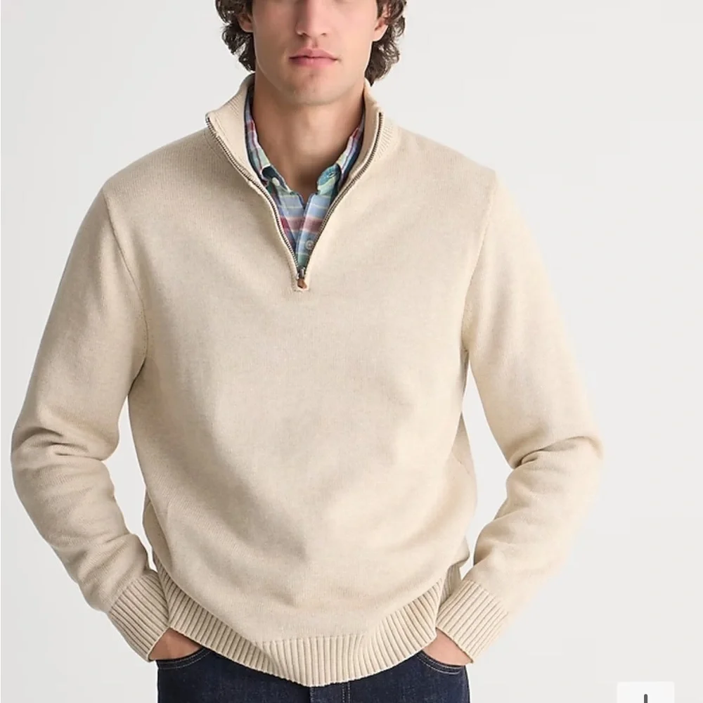J crew heather sand Heritage cotton half-zip sweater